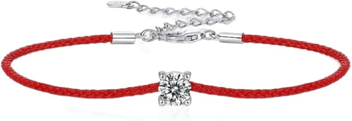 Red String Bracelet for Protection with GRA Certified Moissanite & 925 Sterling Silver, Adjustable Lucky String of Fate Bracelet, Good Luck Gift for Women