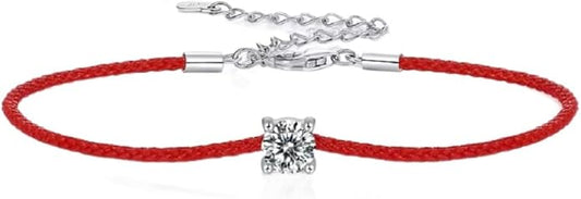 Red String Bracelet for Protection with GRA Certified Moissanite & 925 Sterling Silver, Adjustable Lucky String of Fate Bracelet, Good Luck Gift for Women