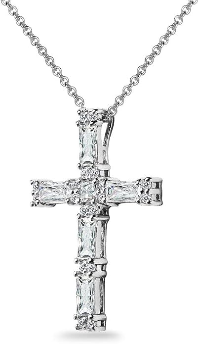 B. BRILLIANT Sterling Silver Baguette-cut AAA Cubic Zirconia Cross Necklace Made for Women