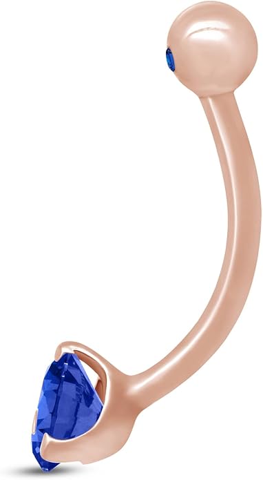 AFFY Internally Threaded Belly Button Navel Ring for Women, Three-Prong Round Simulated Birthstone in 14K Gold Over 925 Sterling Silver, Body Piercing Jewelry Gift