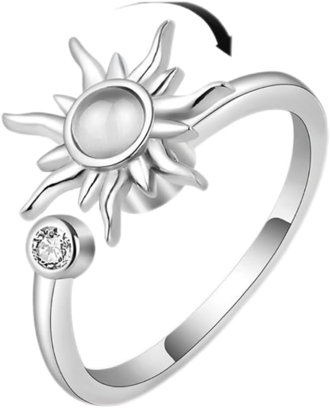 Fidget Ring Anxiety Spinner Ring Open Adjustable Sunflower Star Moon Windmill Butterfly Rings Daisy Stress Relieving Fidget Women Cubic Zirconia Anti Stress Mood Rotate Inspirations Jewelry