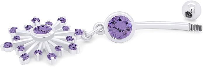 AFFY Snowflake Belly Button Ring for Women Simulated Birthstone, Round Cut Gemstone in 14K Gold Over 925 Sterling Silver, Navel Barbell Piercing Jewelry for Her