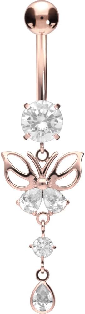 PIERCINGLINE titanium belly button piercing with internal thread, crystal butterfly - belly button ring gold, silver, rosegold piercing