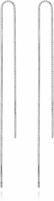 Sterling Silver Long Pull Through Threader Earrings Box Chain