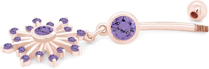 AFFY Snowflake Belly Button Ring for Women Simulated Birthstone, Round Cut Gemstone in 14K Gold Over 925 Sterling Silver, Navel Barbell Piercing Jewelry for Her