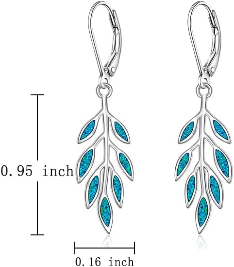 Leaf Earrings for Women Sterling Silver Opal Dangle Earrings Nature Green Blue Opal Drop Leaf Abalone Shell Jewelry Gifts