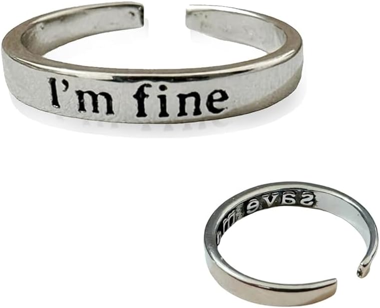I'm Fine - Intimation Save Me Rings, Adjustable Silver - Tone Open Ring, Inspirational Stainless Steel Ring, Anxiety Relief Fidget Spinner Rin g Vintage Engraved Jewelry