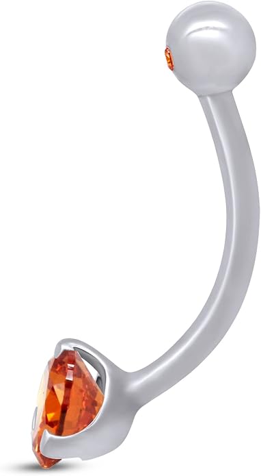 AFFY Internally Threaded Belly Button Navel Ring for Women, Three-Prong Round Simulated Birthstone in 14K Gold Over 925 Sterling Silver, Body Piercing Jewelry Gift