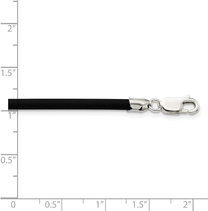 925 Sterling Silver 3mm Black Rubber Cord Chain Necklace 16" to 20"