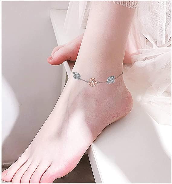 CRMAD Moonstone Moon/Star/Daisy/Turquoise/Rose Flower/Cat/Star/Hecate/Airplane/Pearl/Chakra/Rose Pearl/Butterfly/Wave/Starfish Anklet for Women Sterling Silver Anklet Irish Jewelry