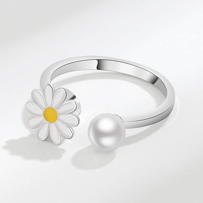Fidget Ring Anxiety Spinner Ring Open Adjustable Sunflower Star Moon Windmill Butterfly Rings Daisy Stress Relieving Fidget Women Cubic Zirconia Anti Stress Mood Rotate Inspirations Jewelry