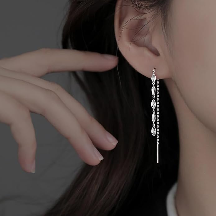 Sterling Silver Big Drop Earrings 925 Tassel Linear Ear Hanging Shimmering Fan Statement Teardrop Earrings - Designer Multi-Style Statement Exquisite Trendy Upscale Chandelier Dangle Earrings Jewelry Gift for Women