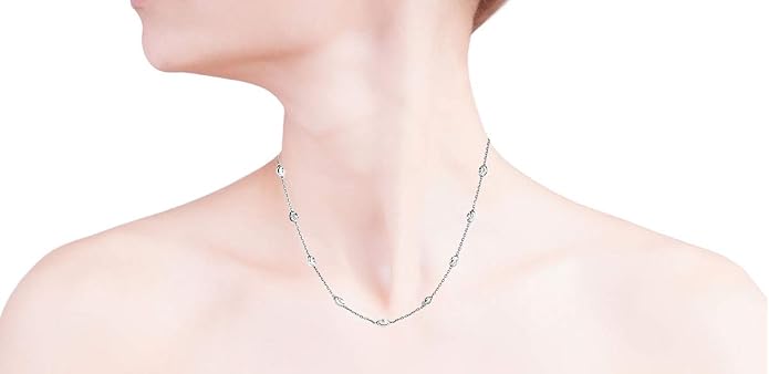 Verona Jewelers Sterling Silver Station Oval Bead Necklace for Women Teen Girls- 925 Station Necklace, 925 Silver Jewelry, Sterling Silver Necklace 10-36 Inch, Silver, Gold, Rose Gold