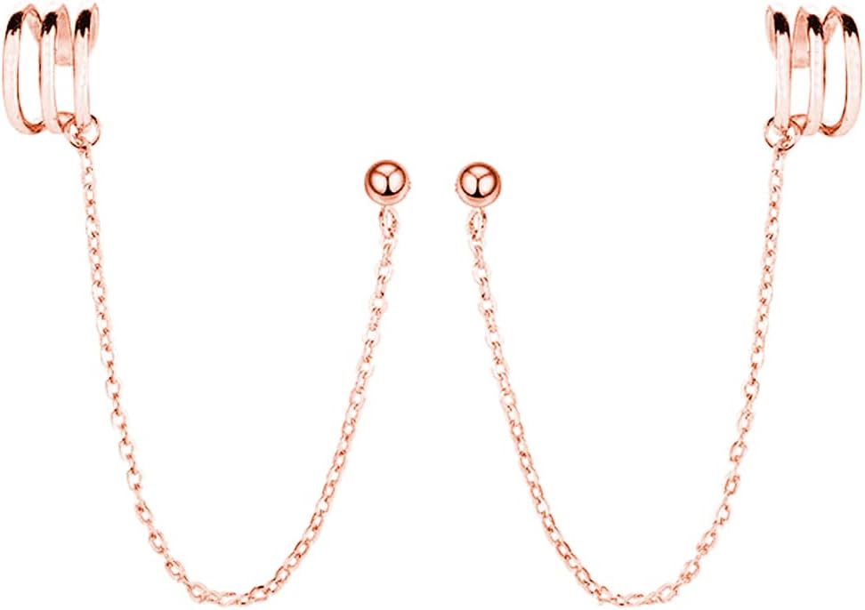 SLUYNZ 925 Sterling Silver Cuff Earrings Chain for Women Crawler Earrings Studs