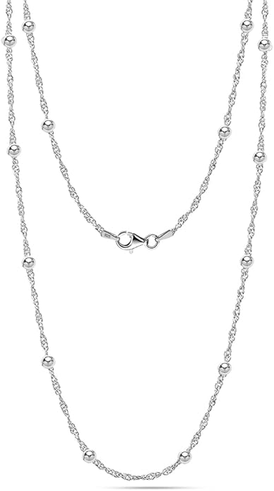 LeCalla 925 Sterling Silver Singapore Bead Ball Station Chain Necklace for Women | 3MM Beaded Station Necklace | Sterling Silver Chain Jewelry Gifts for Women | 16-30 Inches