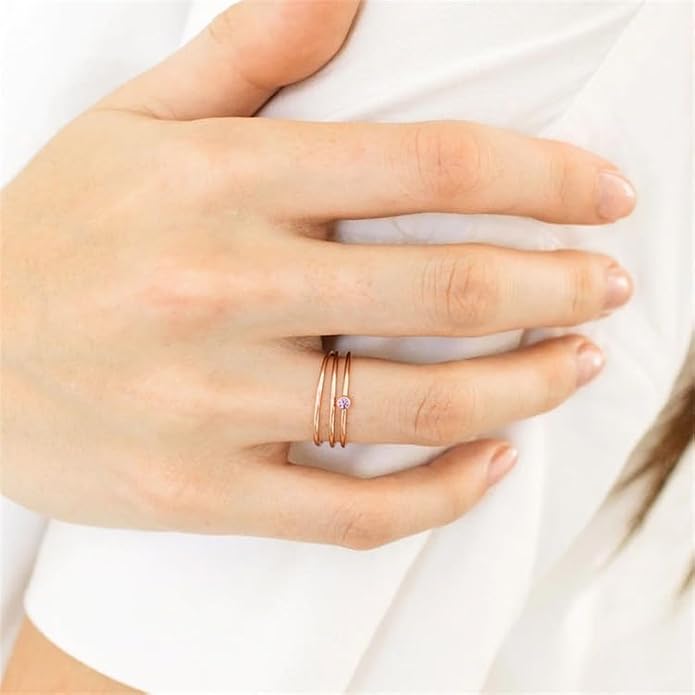 Gold Birthstone Rings for Women 14k Gold Plated Stainless Steel Stackable Ring Dainty Gold Zirconia Ring Engagement Wedding Promise Rings Gemstones Personalized Jewelry