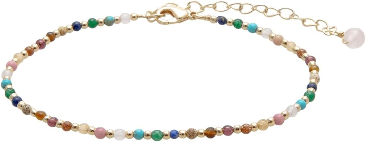 Lotus and Luna 2MM Master Healer Energy Chakra Healing Dainty Anklet Bracelet with Real Stones Jade, Pearl, Rose Quartz, Amethyst, Moonstone