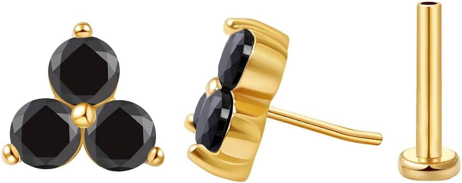 FANSING Cartilage Earring Tragus Stud Trio CZ Stone Flat Back Earring for Helix Conch Threadless Push Pin Labret Stud