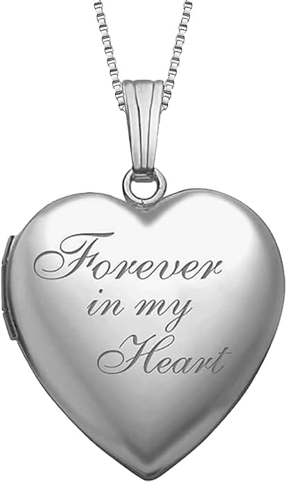 PicturesOnGold.com Forever In My Heart Locket Necklace for Women That Hold Pictures in Silver or Yellow Gold.