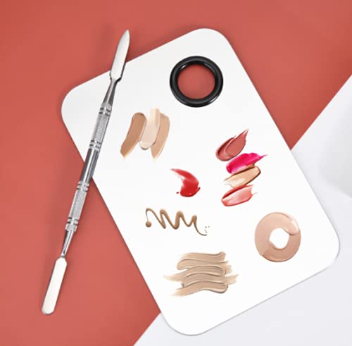2pcs Stainless Steel Cosmetic Makeup Palette, Upgrad Stainless Steel Metal Makeup Palette with Spatula Artist Tool for Mixing Foundation Nail-Art (A)
