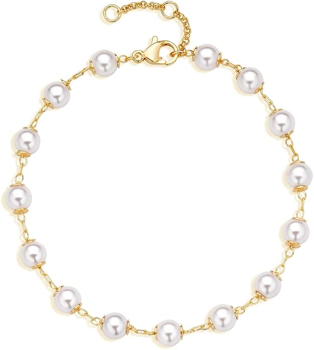 Dremmy Studios Gold Bracelet for Women 18K Gold Plated Dainty Paperclip Cubic Zirconia Disc Coin Star Cable Satellite Bead Pearl Simple Boho Minimalist Stacking Layered Link Jewelry Gift