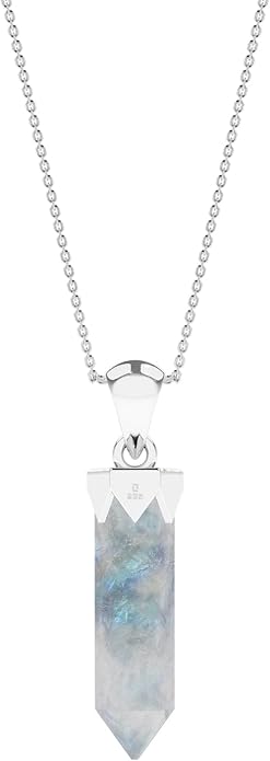 Hexagonal Shape Natural Gemstone Pendant Necklace for Women, Birthstone Jewelry Gifts for Her Birthday, Anniversary, Graduation (15x3.5mm, Bezel-Set)