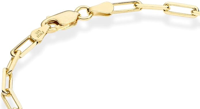Miabella 18K Gold Plated 925 Sterling Silver Italian 3mm Paperclip Link Chain Bracelet for Women Men, Made in Italy