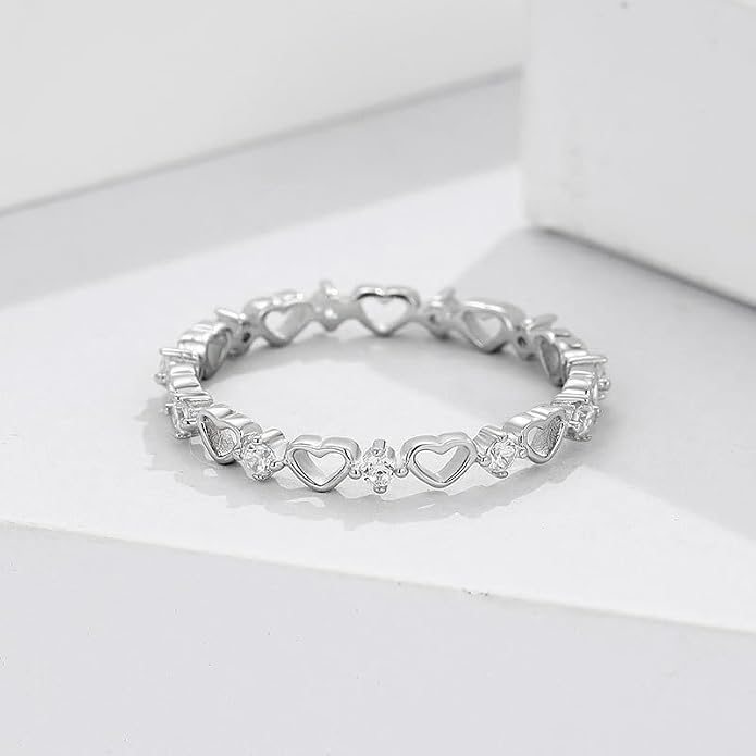 925 Sterling Silver Dainty Daisy Butterfly Paw Heart Eternity Rings Blue Flower Finger Rings for Women Stacking Promise Rings Gift Jewelry