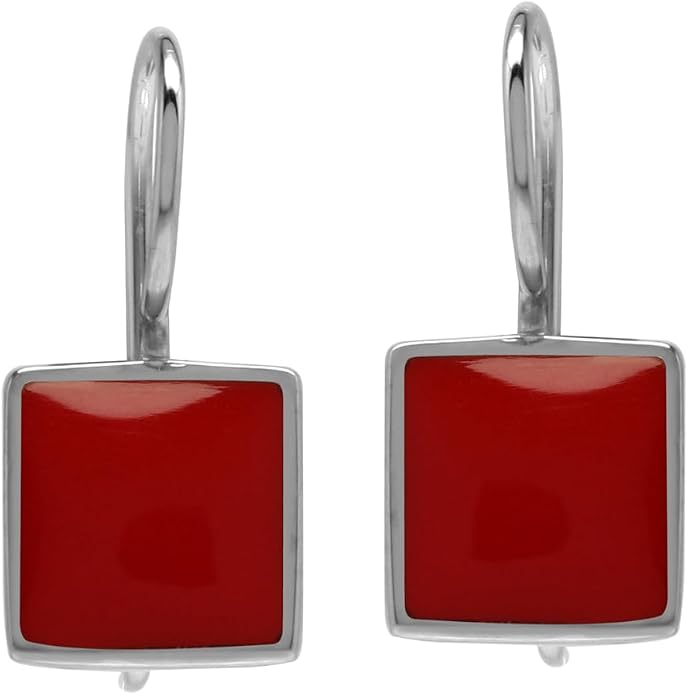 Silvershake 9MM Square Shape Stone Inlay White Gold Plated or 18K Gold Plated 925 Sterling Silver Basic Hook Closure Earrings Jewelry for Women