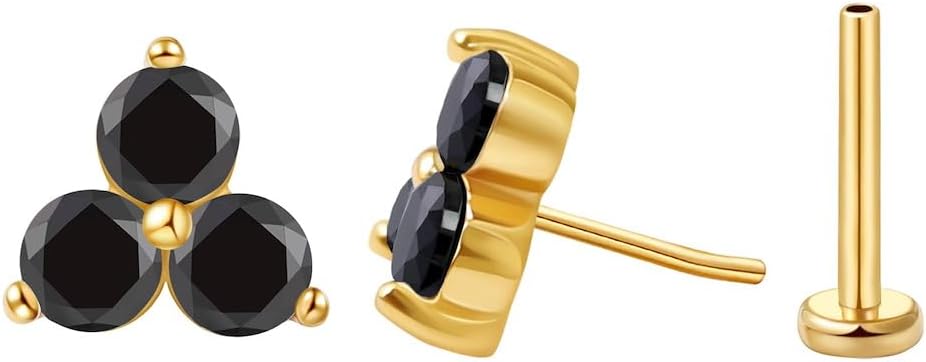 FANSING Cartilage Earring Tragus Stud Trio CZ Stone Flat Back Earring for Helix Conch Threadless Push Pin Labret Stud