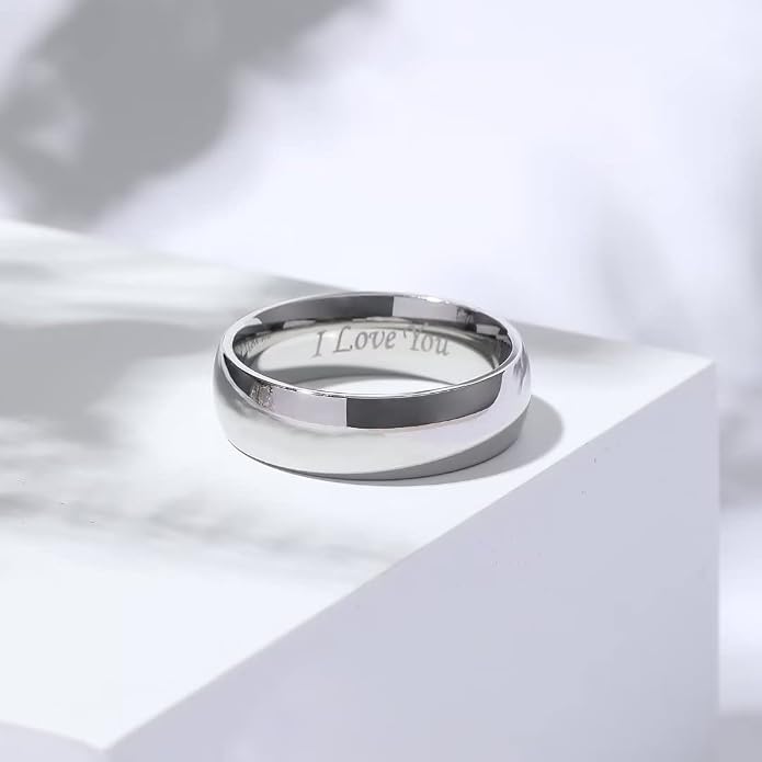 King Will 316L Stainless Steel Wedding Band for Men Women-2-8mm Width Wedding Ring in Black/Sliver/Gold Plated Laser I Love You High Polished Dome Style Promise Ring Comfort Fit Size 4-15