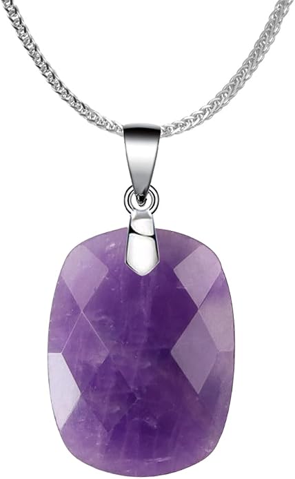 iSTONE 925 Sterling Silver Natural Crytral for Womens Pendant Necklace, Gemstone Birthstone with 17.8" Silver Chain Ladies