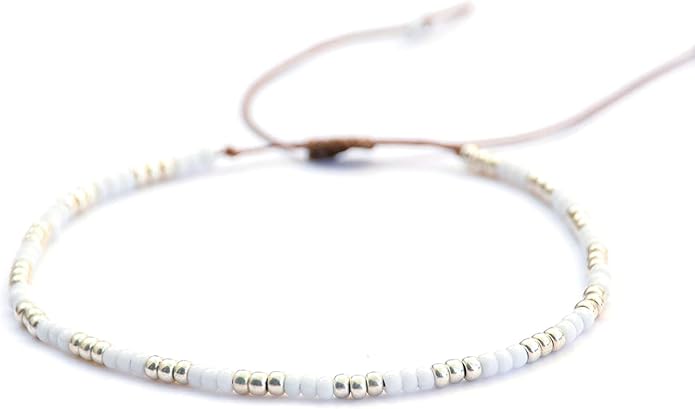 Beaded Anklet for Women, Boho Native American Style, Unique White & Silver Hippie Beach Waterproof Anklet, Handmade by Tribes