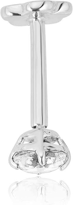AVORA 14K Yellow/White Gold 3mm Round Simulated Diamond (0.1 carat) Cartilage Piercing Flat Back Earring Body Jewelry (18 Gauge) - Emerald, Ruby, Amethyst, Sapphire, Sim. Diamond
