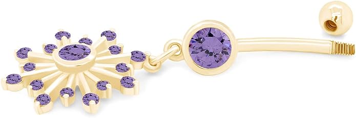 AFFY Snowflake Belly Button Ring for Women Simulated Birthstone, Round Cut Gemstone in 14K Gold Over 925 Sterling Silver, Navel Barbell Piercing Jewelry for Her