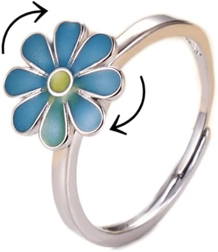 COLORFUL BLING Delicate Silver Cubic Zirconia Daisy Flower Butterfly Fidget Anxiety Rings for Women Adjustable Open Sunflowers Evil Eyes Stress Relief Stackable Rings