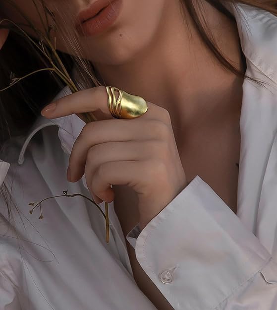 Chunky Rings for Women Gold and Silver Statement Rings Mask Dome Gold Plated Fashion Band Ring Cocktail Costume Jewelry Gift