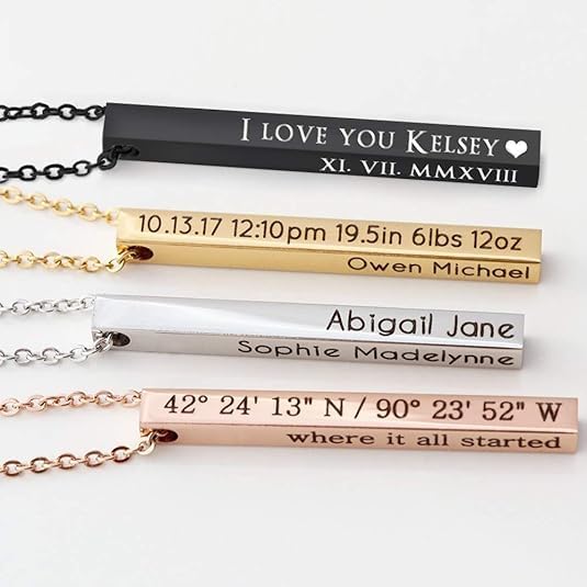 Custom Name Necklace Personalized 3D Engraved Bar 18K Gold Plated Necklace Father's Day Gifts Customized Name Jewelry Gift for Women Men