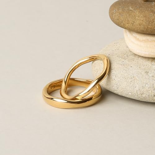 Gold Rings for Women Men Non Tarnish, Waterproof Chunky 14K Gold Plated Dainty Stackable Rings Trendy Statement Pinky Thumb Rings Engagement Eternity Wedding Band Ring Stacking Gold Jewelry Size 3 4 5 6 7 8 9 10 11