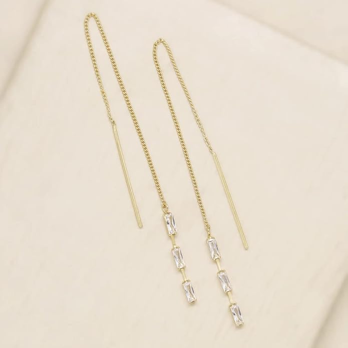 Ettika 18k Gold Plated, Silver Plated, Rhodium Plated Pull Through Threader Earrings. Threaders Minimalist Earring. Womens Jewelry Gifts