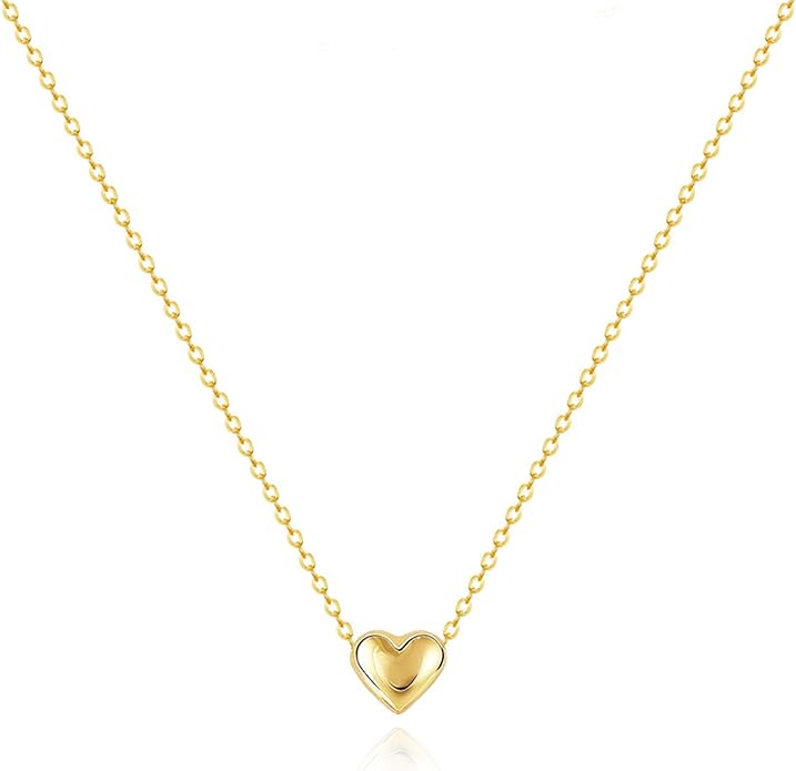 Zeffy Cute Heart Necklace 18k Gold/Silver Plated Tiny Heart Pendant Choker Necklaces Gold Love Heart Chain Necklace for Women Dainty Gold Jewelry Valentines Day Gifts for Women Girls Teen Girls