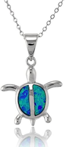 Created Blue Opal Ocean Necklace for Women, 925 Sterling Silver Pendant, 18 Inch Chain, Beach and Sea Life Jewelry Collection