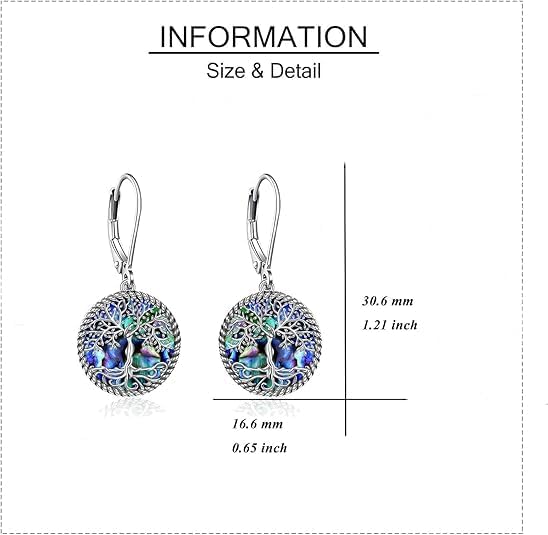 Tree of Life Dangle Drop Earrings Round Tree of Life Abalone Shell Earrings Dainty Abalone Shell Jewelry Gifts for Women