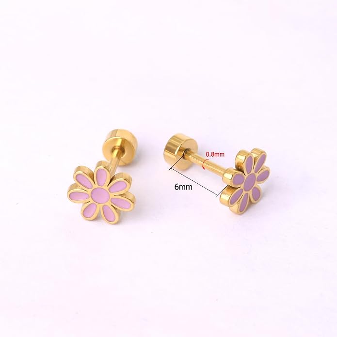 18K Gold Plated Hypoallergenic Screw Flat Back Flower Earring
