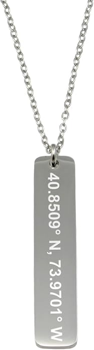 Personalized Engraved Coordinate Vertical Bar Stainless Steel Necklace Engraved Message Baby Name Pendant Keepsake Necklace Memorial Mother Gift