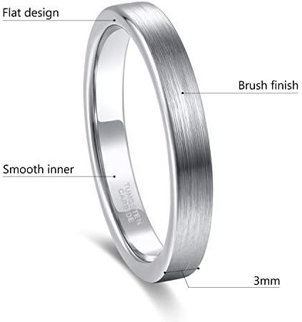 Frank S.Burton 3mm 4mm 6mm 8mm Black/Silver/Rose Gold Tungsten Rings for Women Men Wedding Band Engagement Ring Comfort Fit Beveled Edges Size 4-15