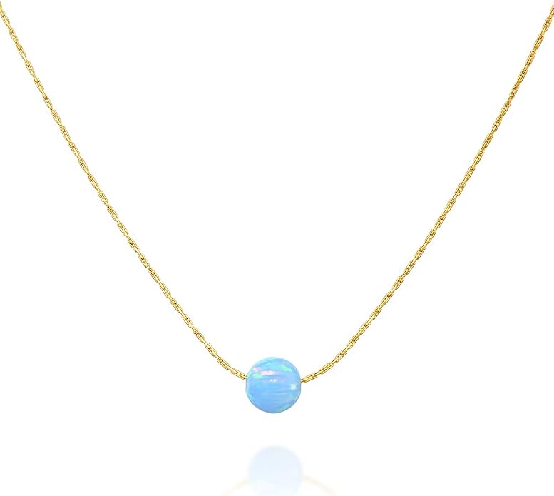 Opal Bead Choker Necklace – Rose and Gold Filled or Sterling Silver, Blue or White Opal Ball, Dainty Minimalist Jewelry 13.5"-16.5"