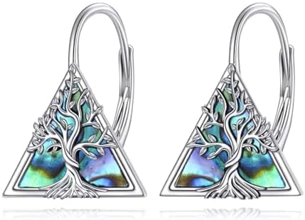 Celtic Trinity Knot Earrings for Women 925 Sterling Silver Triangle Celtic Leverback Abalone Shell Irish Jewelry Gift