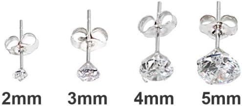 14K Gold Earrings, Round Cubic Zirconia Tiny Small Pierced Long Posts Stud Cartilage CZ Earrings for Women Men, 2mm, 3mm, 4mm, 5mm