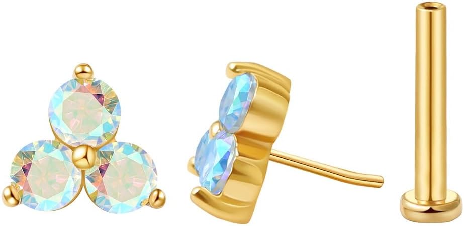 FANSING Cartilage Earring Tragus Stud Trio CZ Stone Flat Back Earring for Helix Conch Threadless Push Pin Labret Stud